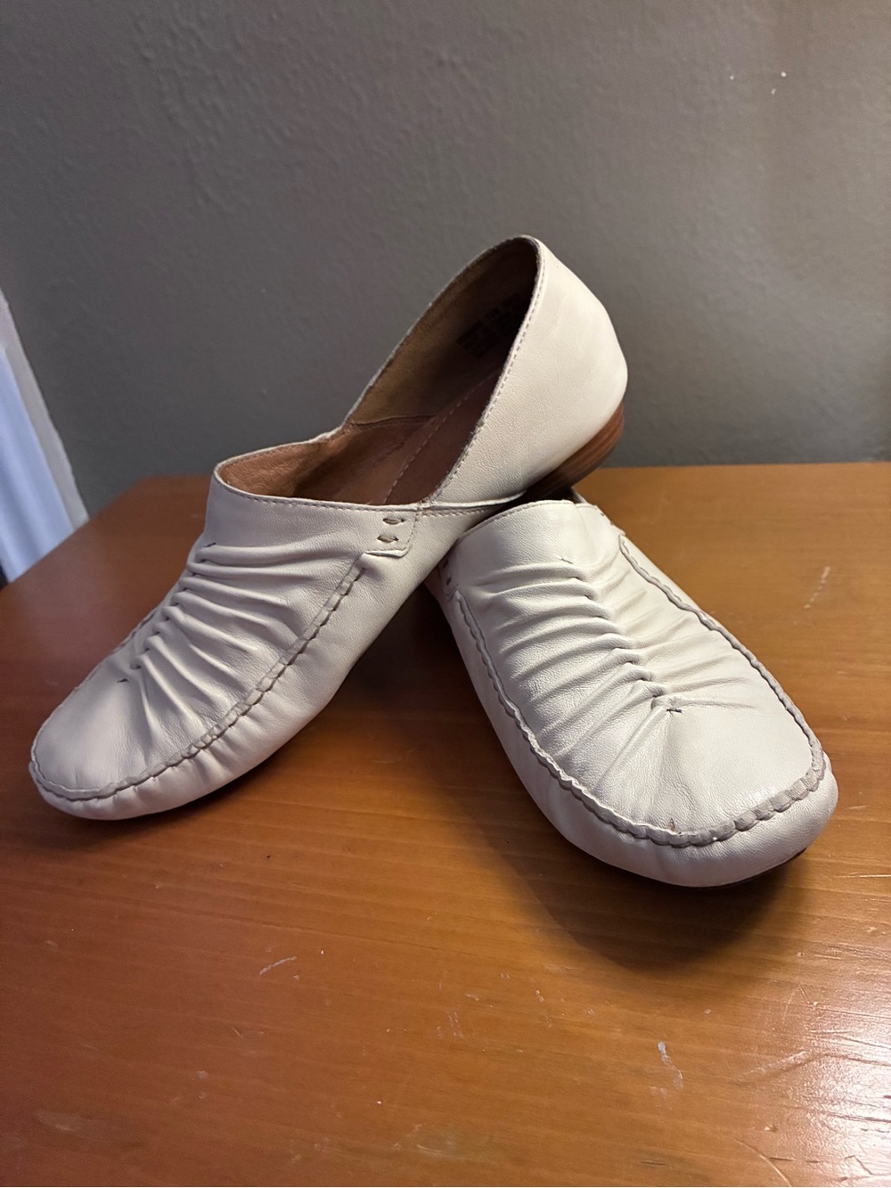 White Leather Slip-On Clarks Loafers